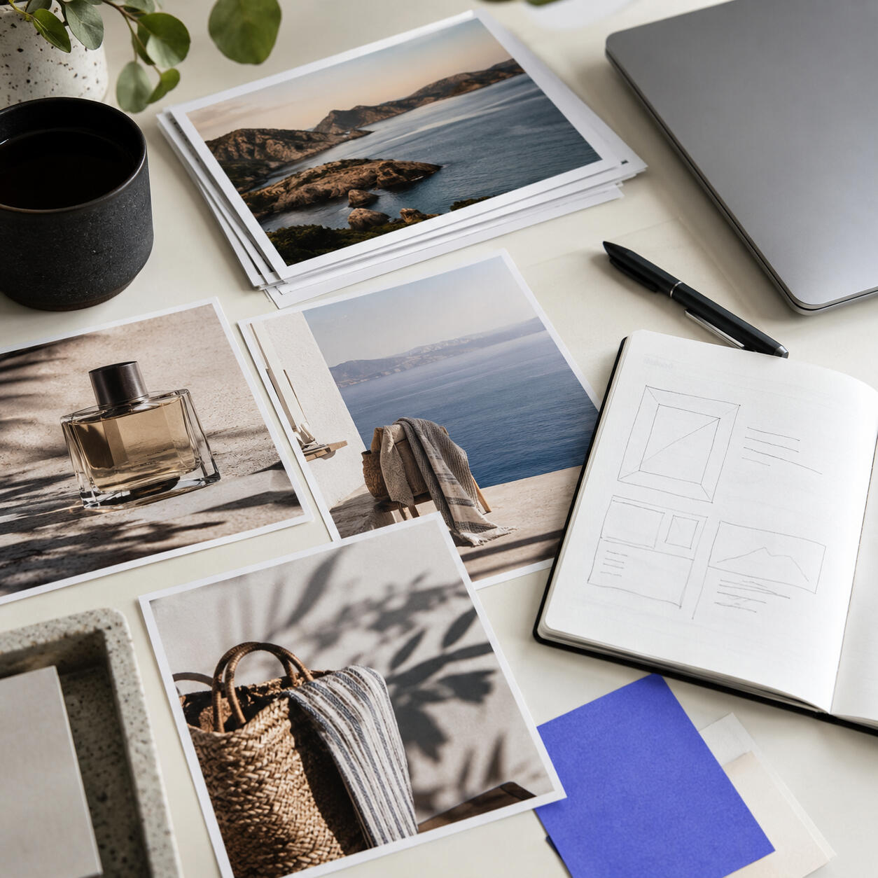 Editorial still life of advertising creative planning.
